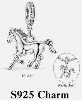 S925 Sterling Silver Horse Pony Running Happy Pendant Bracelet Charm Necklace
